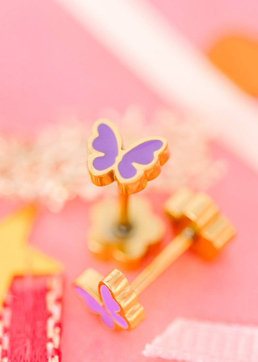 Purple Butterfly Stud Screwback Earrings