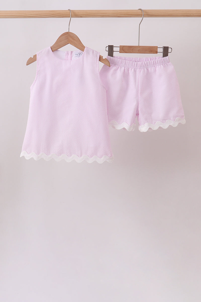 Pink Seersucker Scalloped Short Set