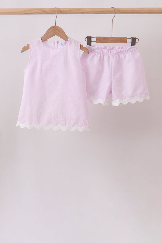 Pink Seersucker Scalloped Short Set