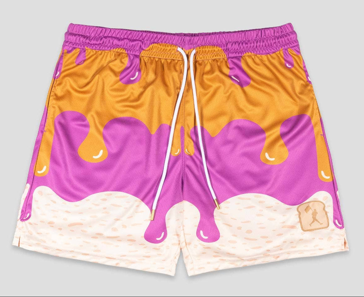Colorful shorts with a abstract design on a gray background