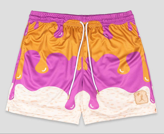 Colorful shorts with a abstract design on a gray background