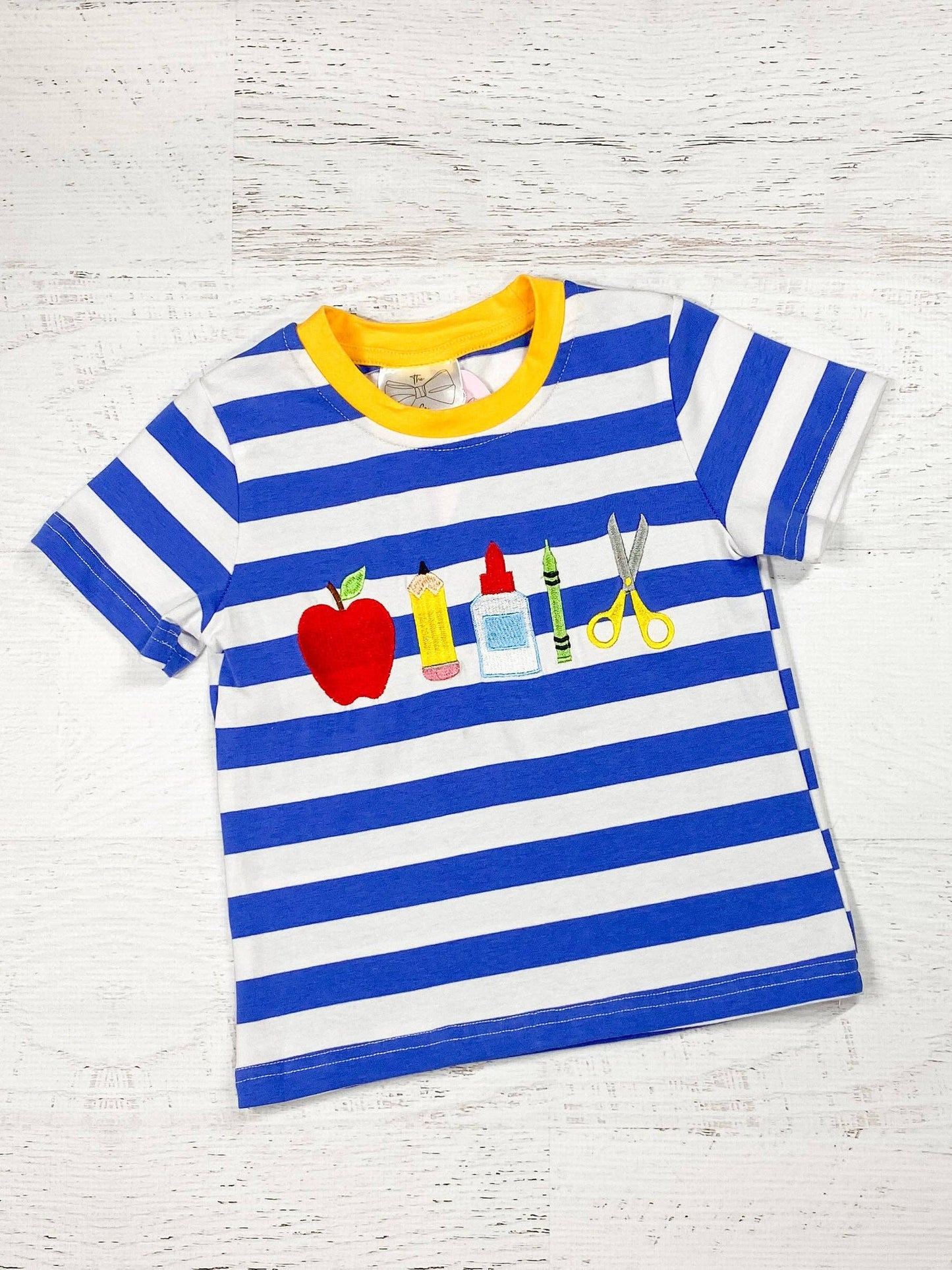 School Supplies Blue Striped Shirt