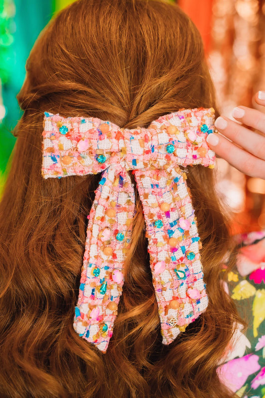 Bubblegum Crystals Tweed Bow Barrette