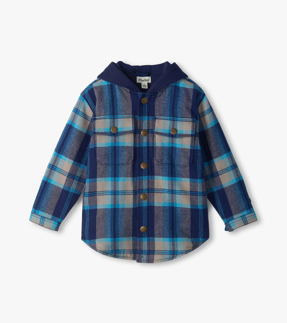 Blue Plaid Woven Flannel Hoodie