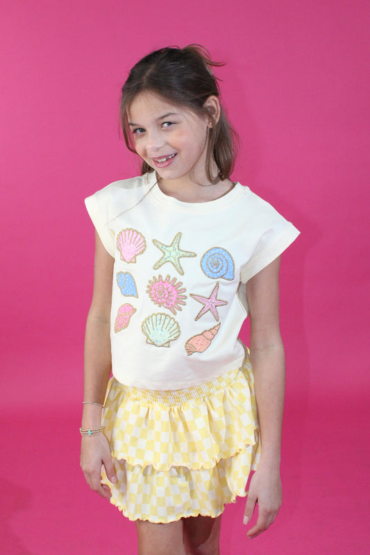 Smocked Waistband Checkered Print Skort