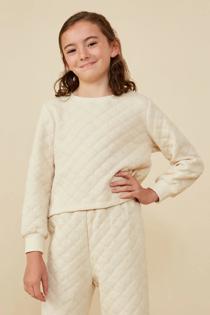 Quilted Ivory Knit Sweatshirt