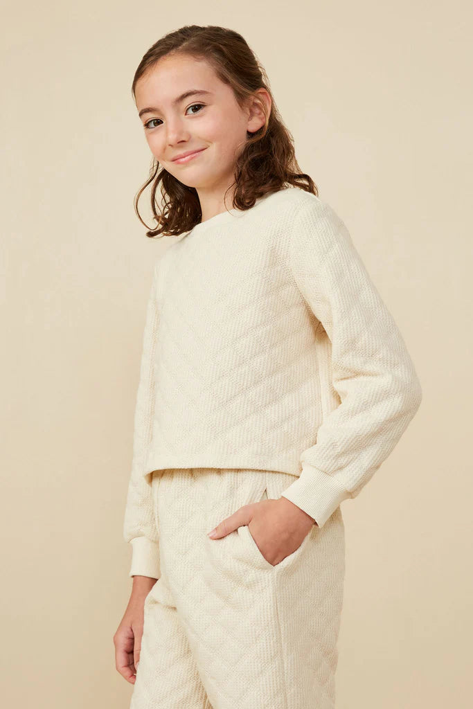 Quilted Ivory Knit Sweatshirt