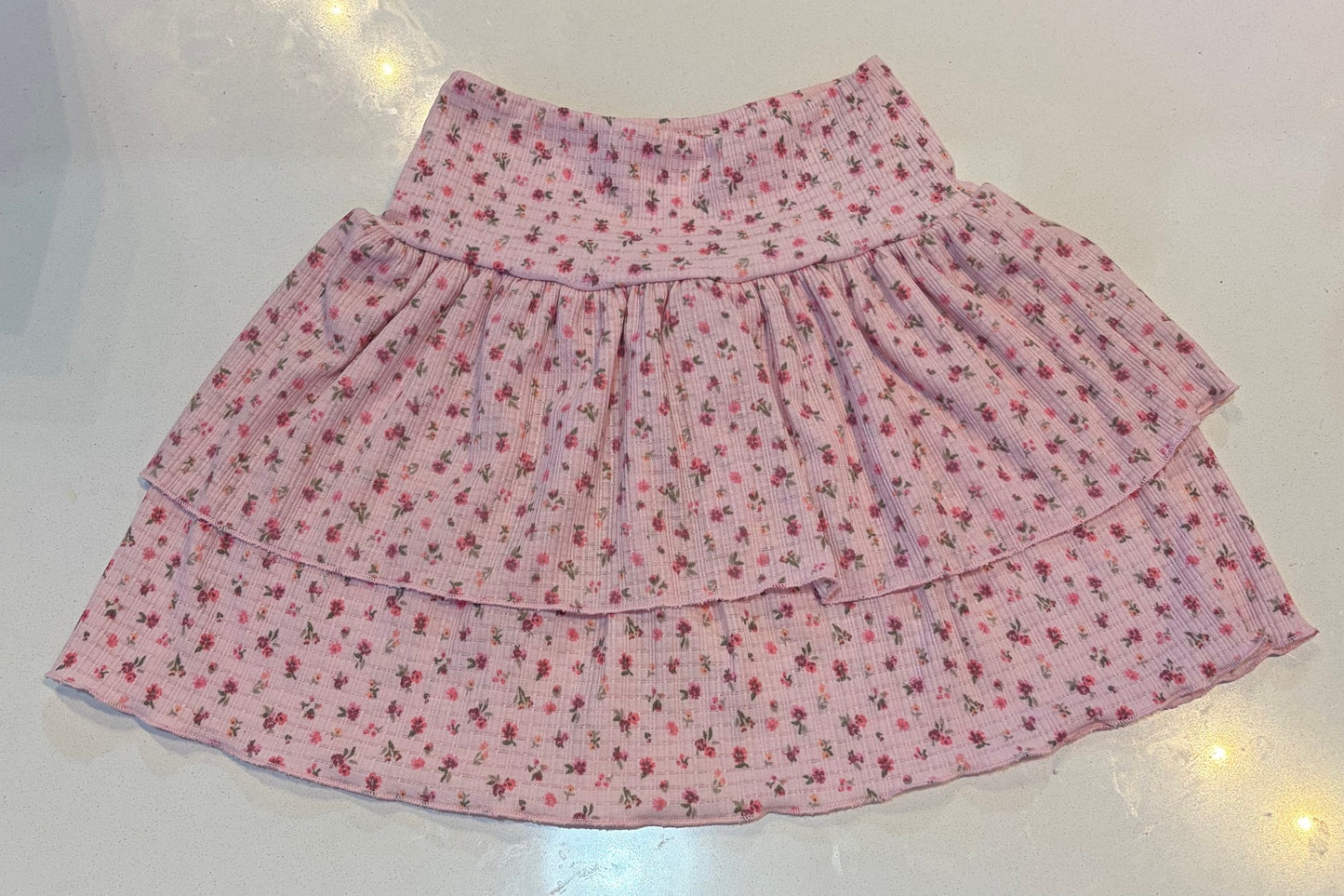 Pink Floral Tiered Skirt