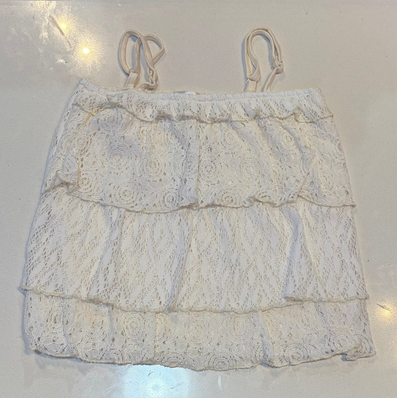 White Crochet Tiered Tank