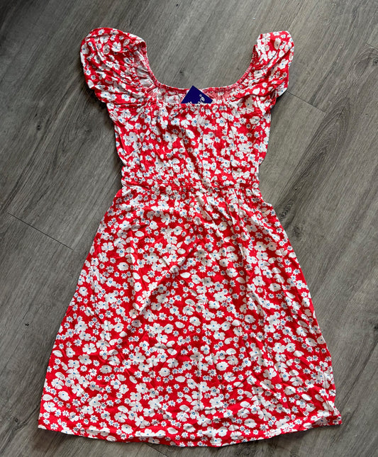 Red Floral Rouched Dress