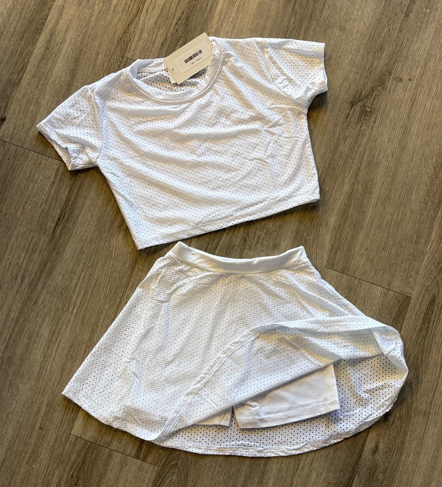 White Mesh Lycra Skort Set