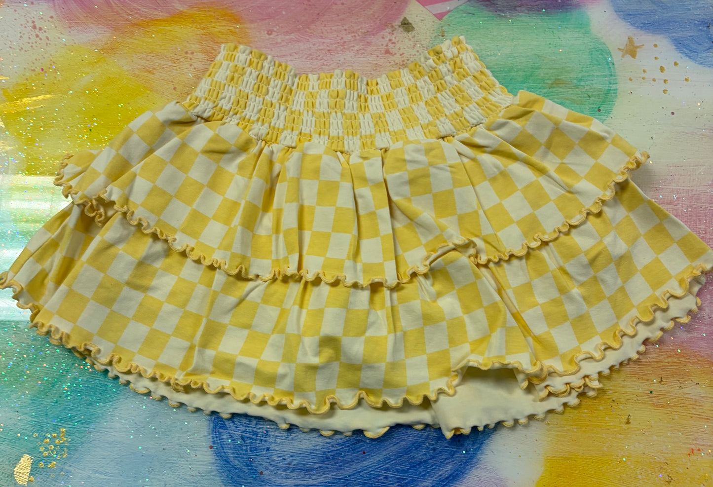 Smocked Waistband Checkered Print Skort