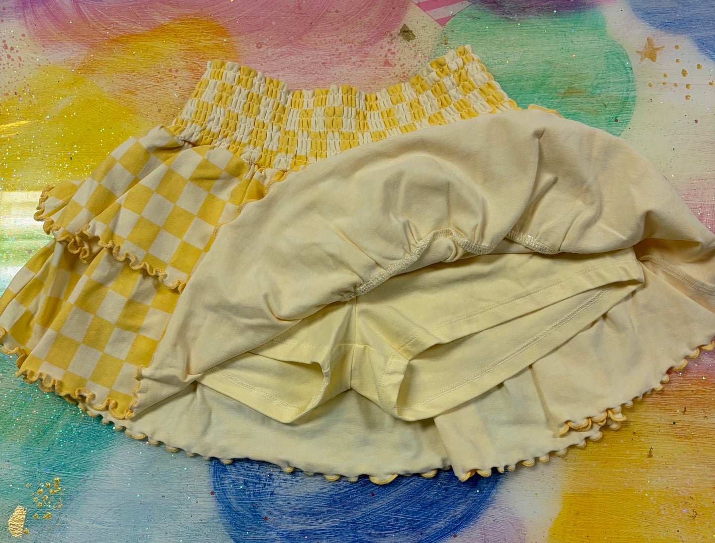 Smocked Waistband Checkered Print Skort