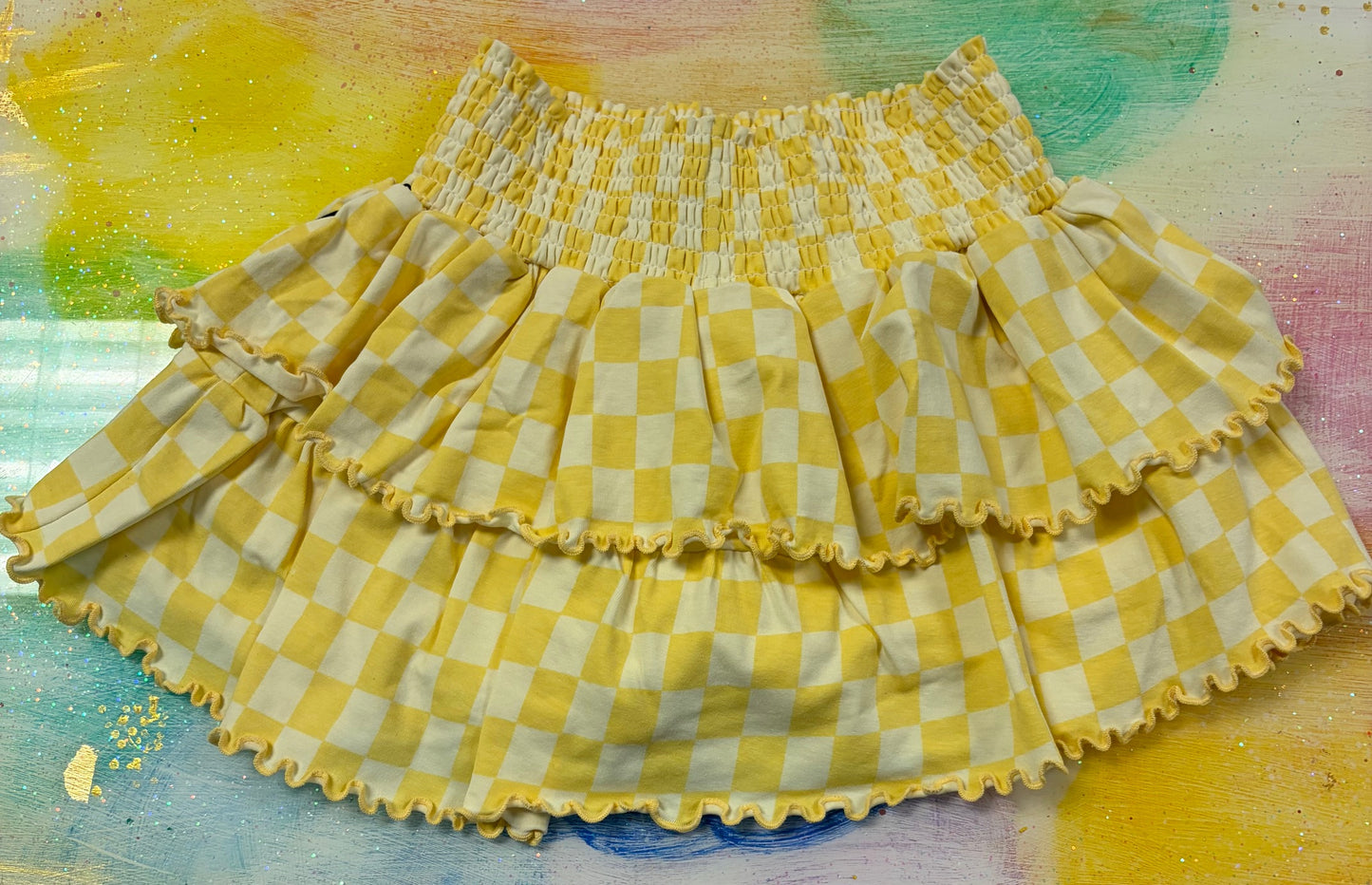 Smocked Waistband Checkered Print Skort