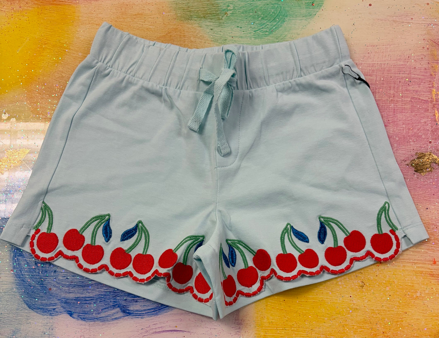 Cherries Embroidered Hem Shorts