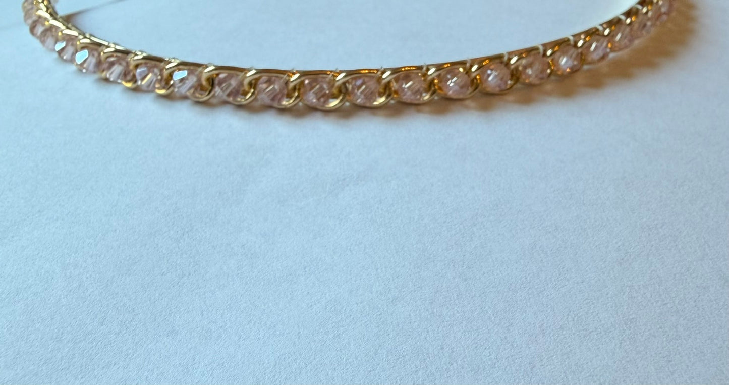 Pink Beaded Gold Chain Headband