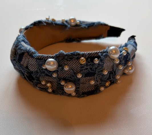 Denim & Pearls Headband