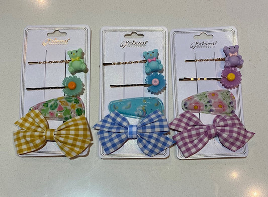 Teddy Flower Clip Bow Set