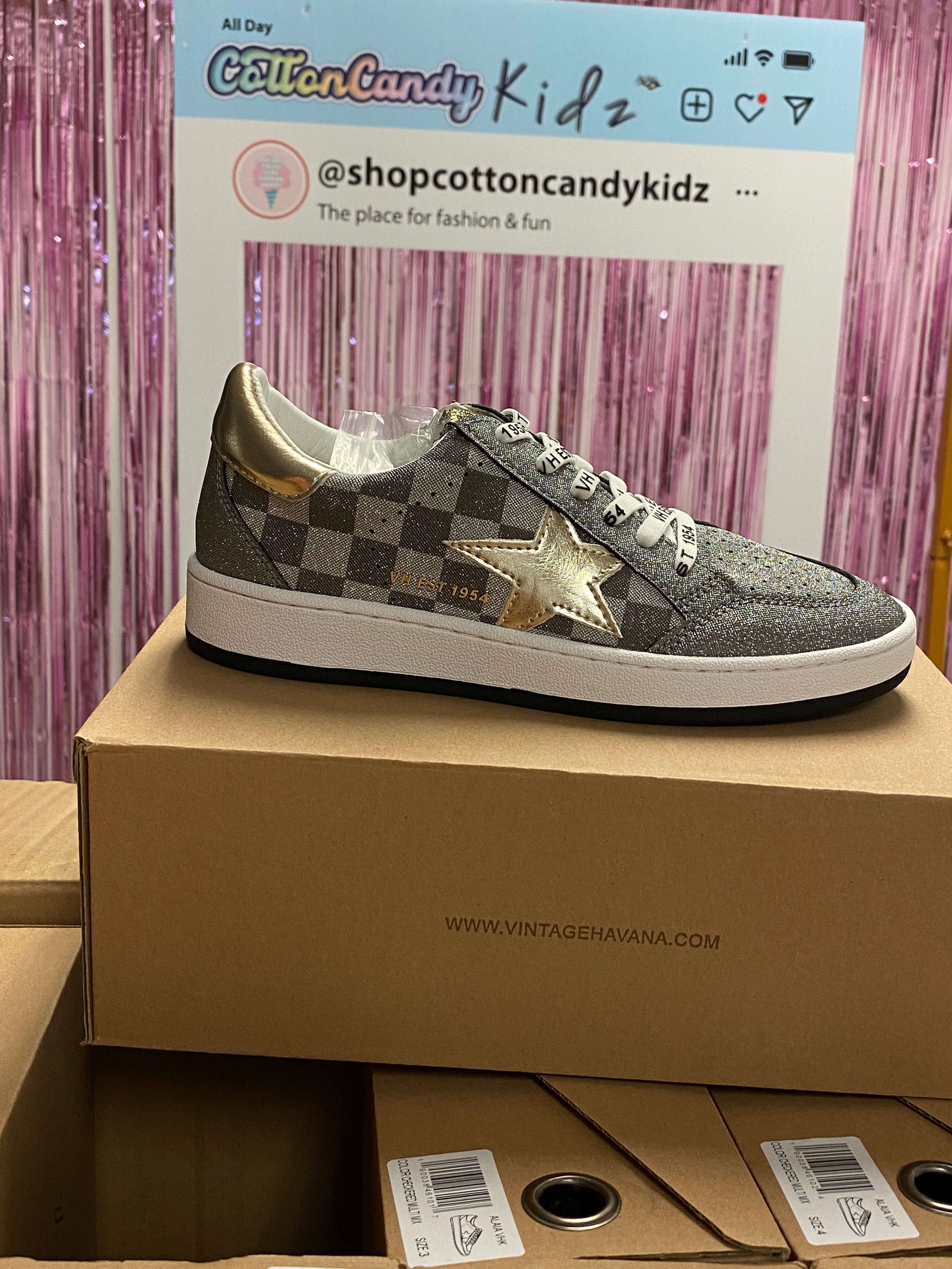 Vintage Havana Alaia Grey Checkered Star Sneakers Cotton Candy Kidz