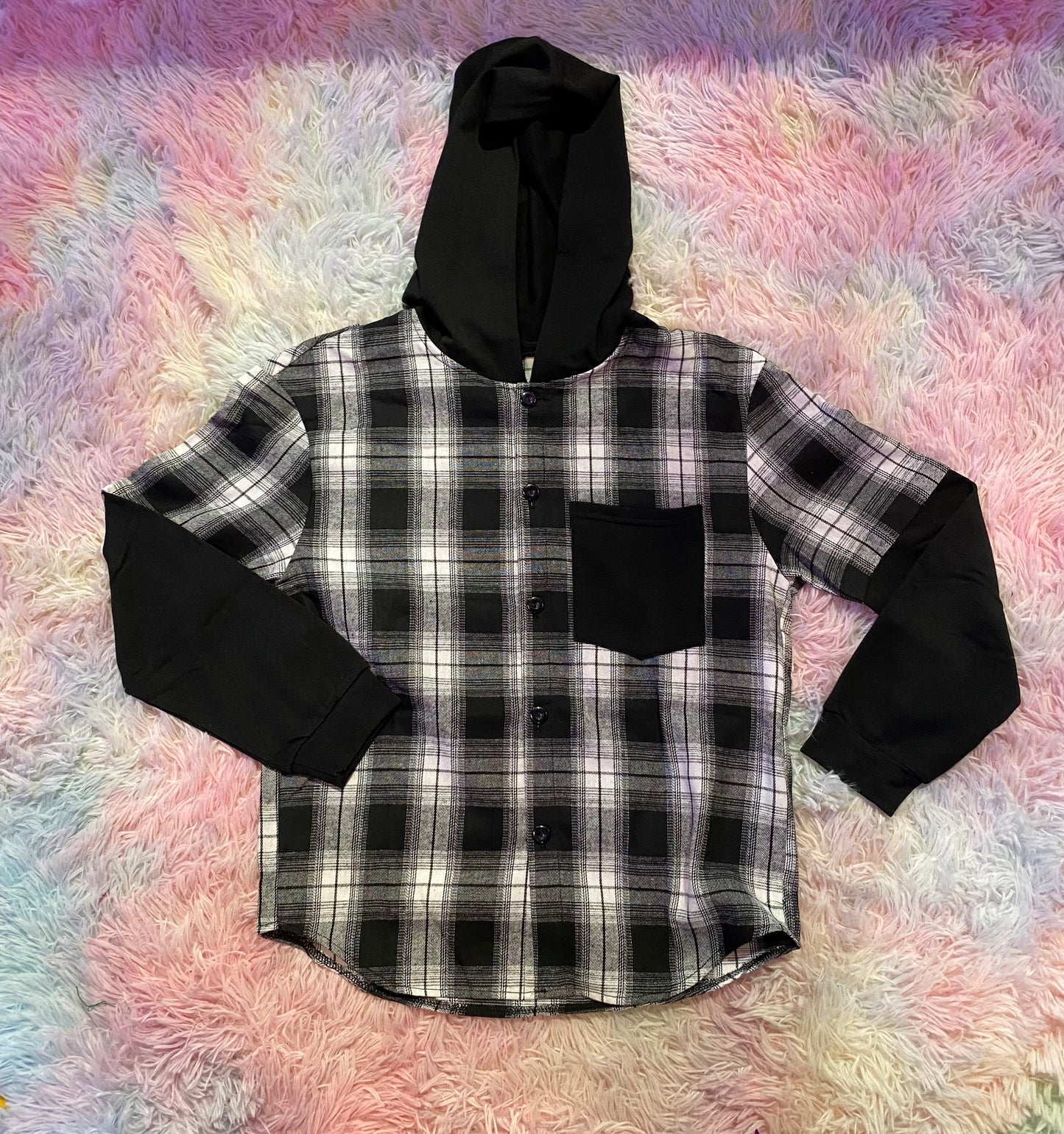 Black White Plaid Hoodie Shirt