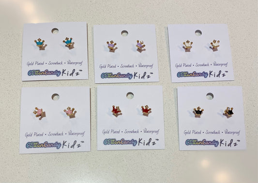 Gold Crown Earrings Screwback- Assorted