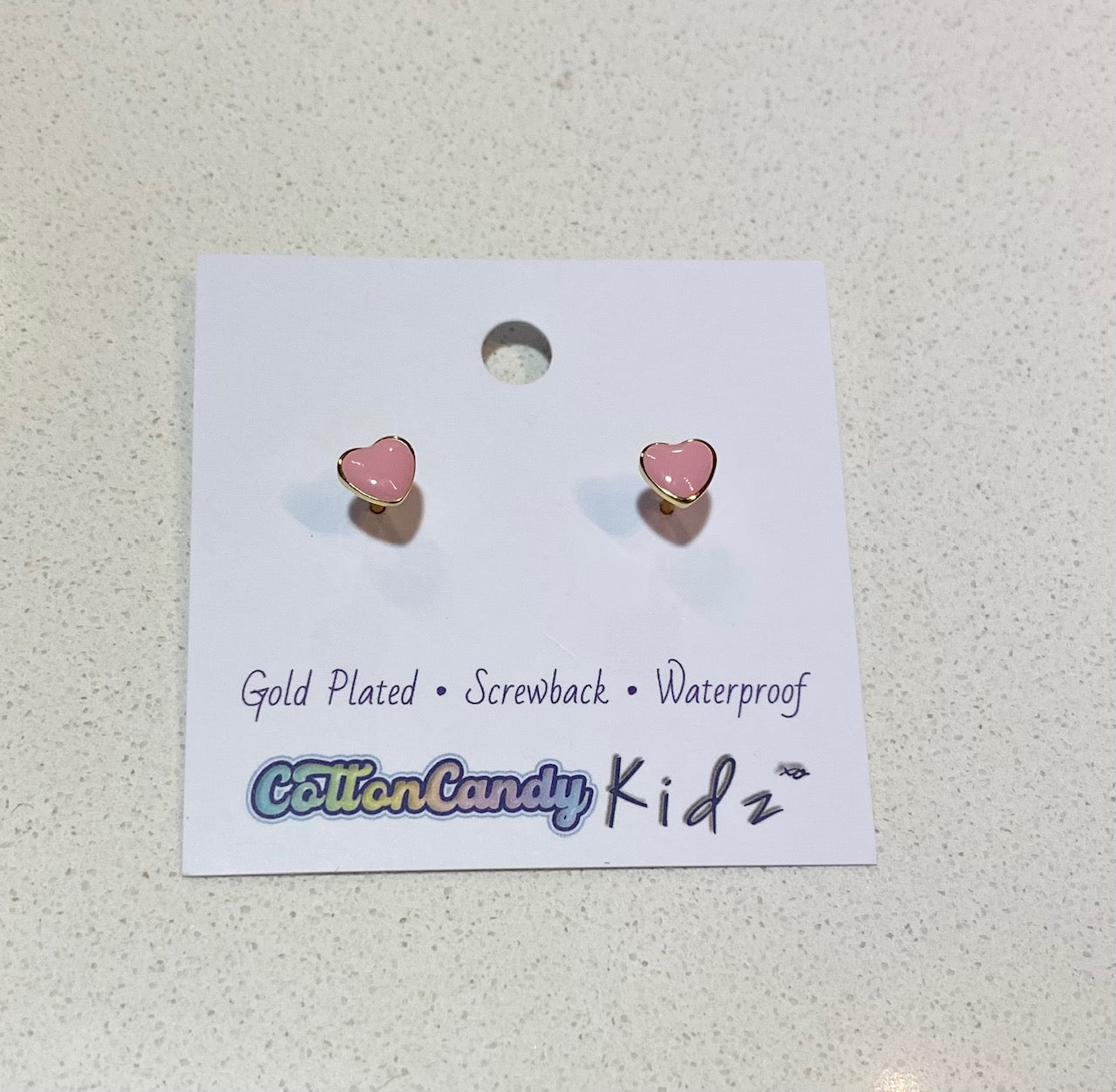 Pink Heart Gold Screwback Earrings