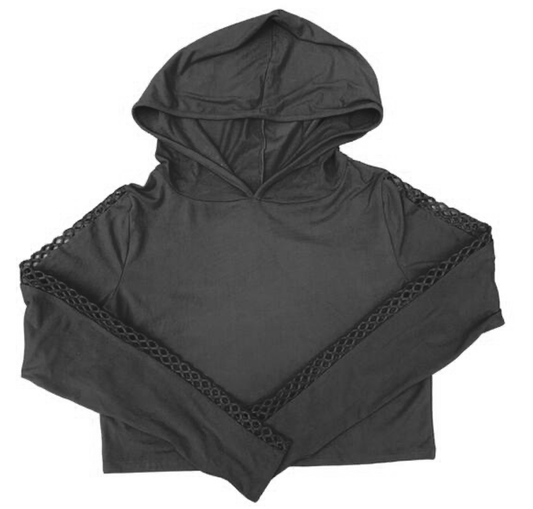 Black Hoodie Fishnet Long Sleeve