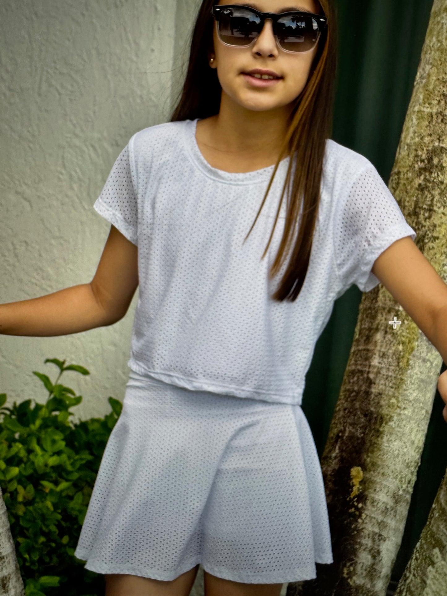 White Mesh Lycra Skort Set