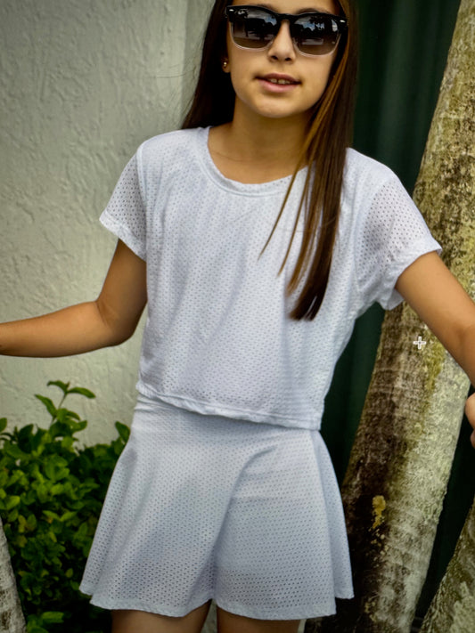 White Mesh Lycra Skort Set