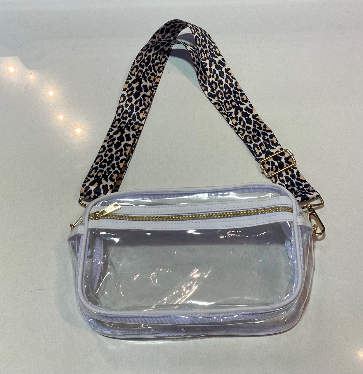 Clear White Leopard Strap Purse