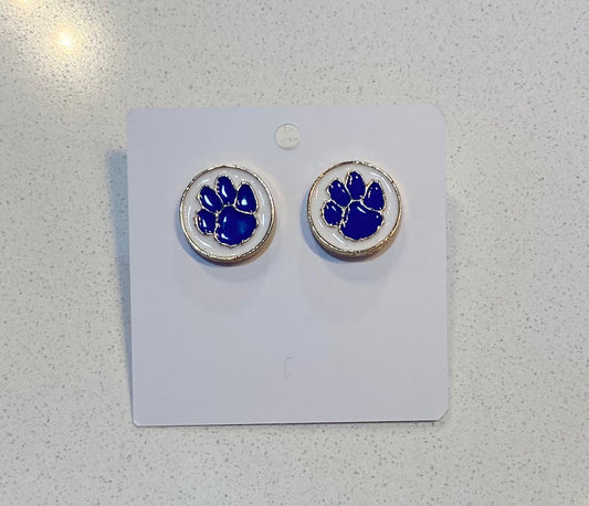 Round Blue Paw Stud Earrings