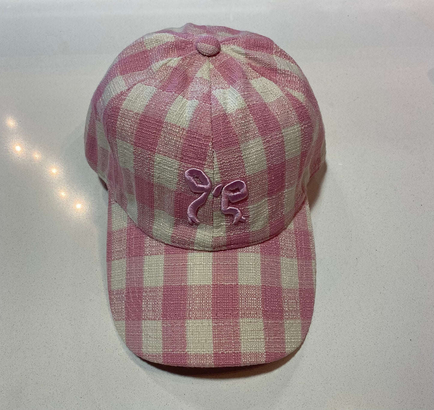 Pink Plaid Bow Baseball Hat