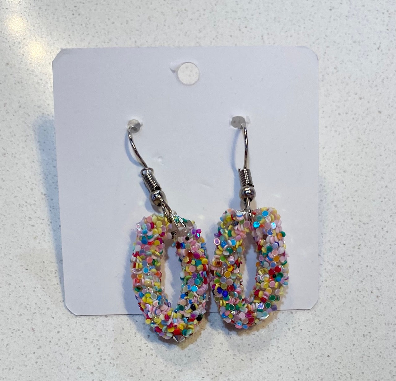 Glitter Oval Dangle Earrings