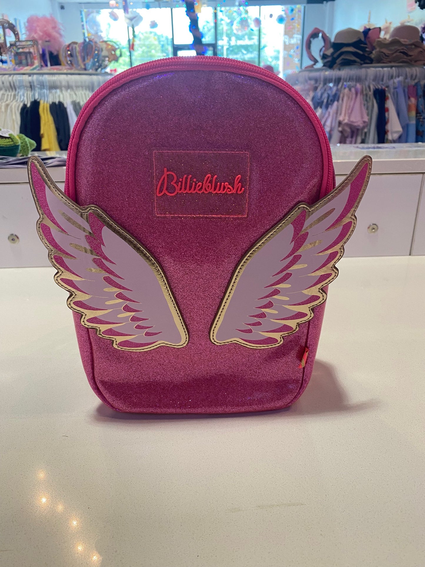 Pink Iridescent Backpack with Wings