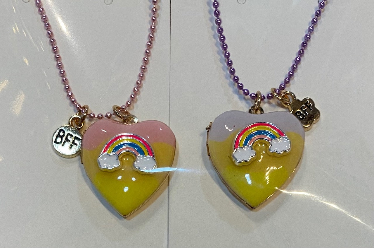 BFF Rainbow Heart Locket Necklace Set