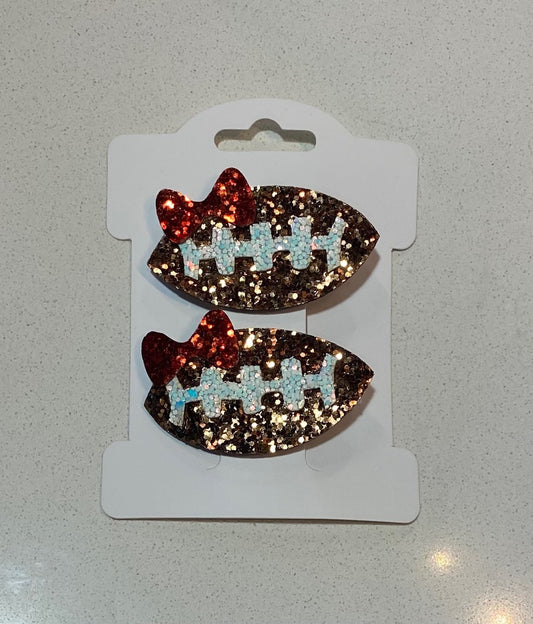 Football Glitter Hair Clips