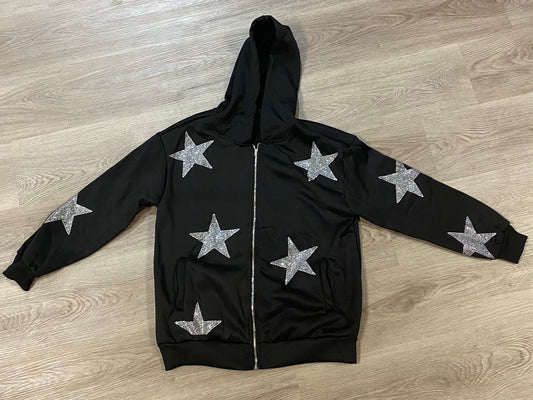 Black Gem Star Zipper Hoodie