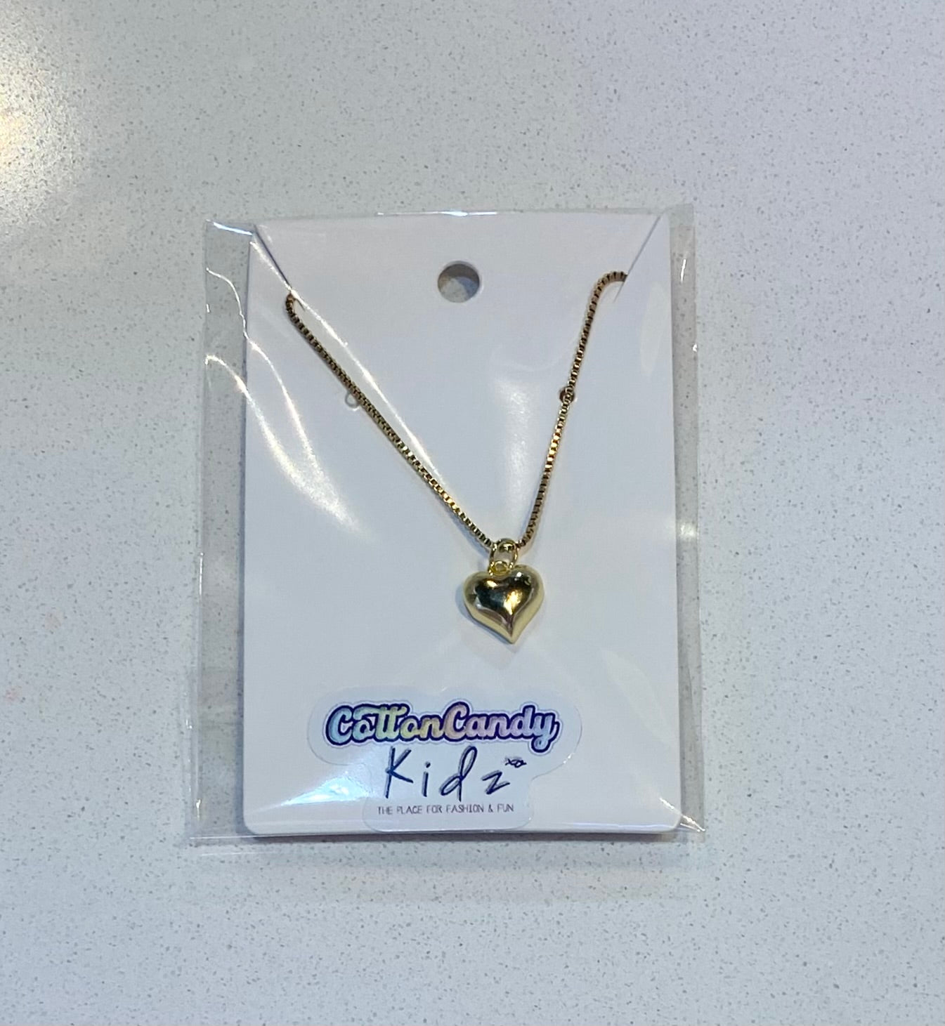 Gold Puffy Heart Charm Necklace