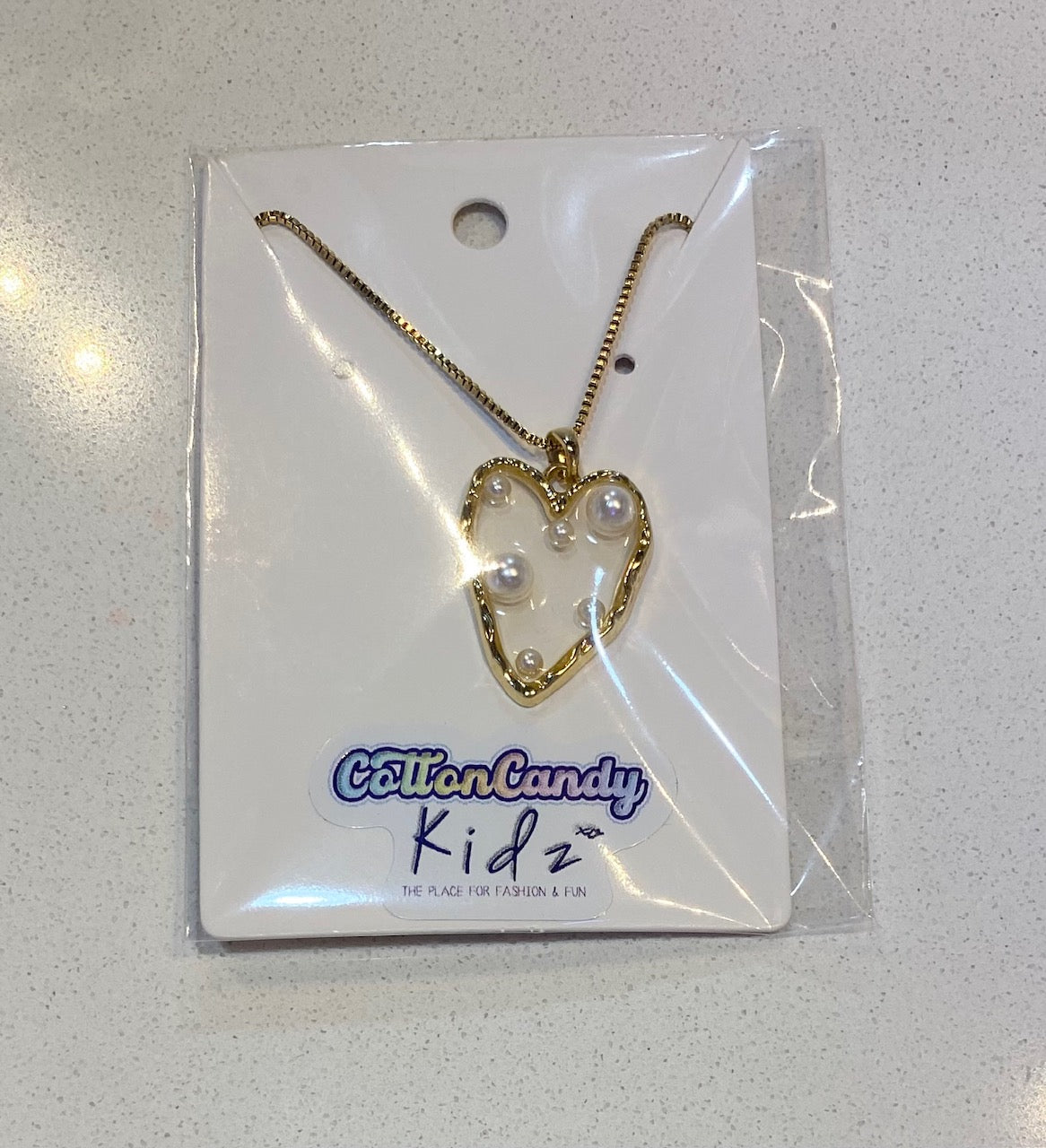 Gold Heart Pearl Charm Necklace