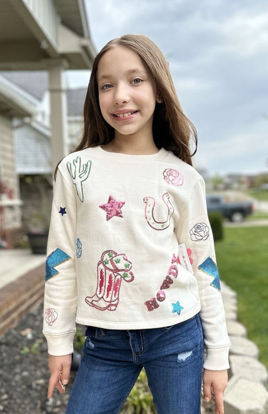 Howdy Sequins Embroidery Sweatshirt