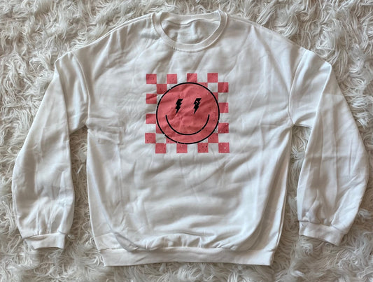 Pink Smiley White Sweatshirt