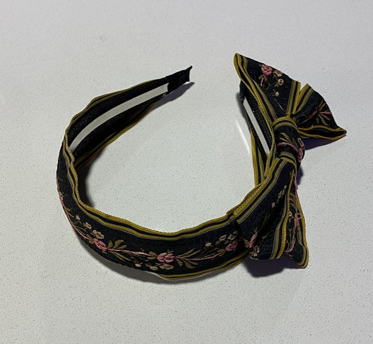 Side Bow Floral Black Headband