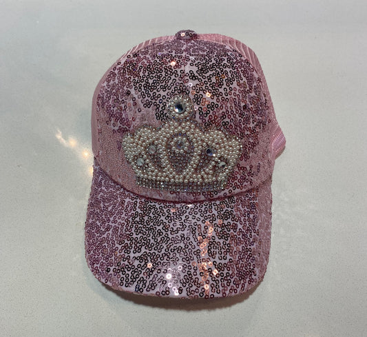 Pink Sequins Crown Cap