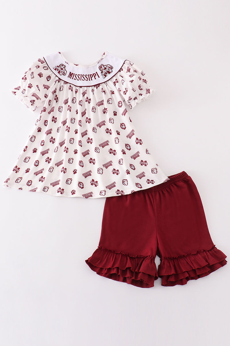 Mississippi State Embroidered Short Set