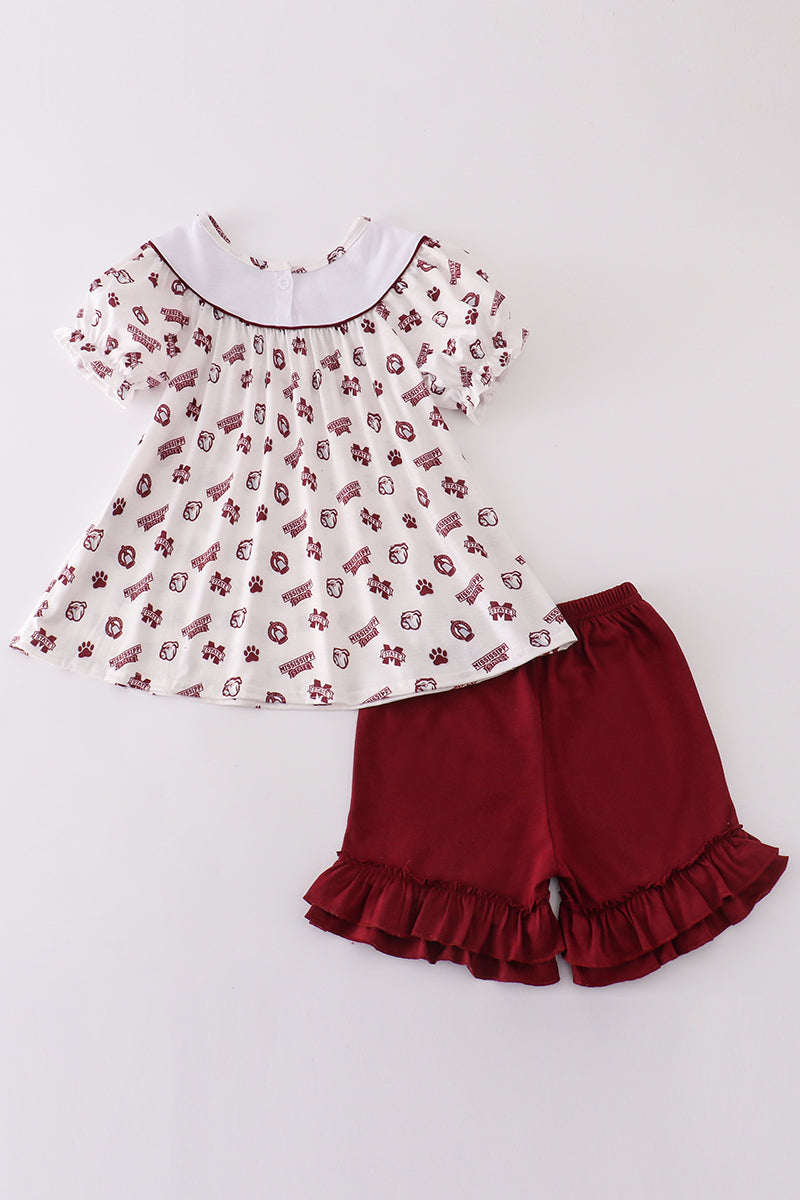 Mississippi State Embroidered Short Set