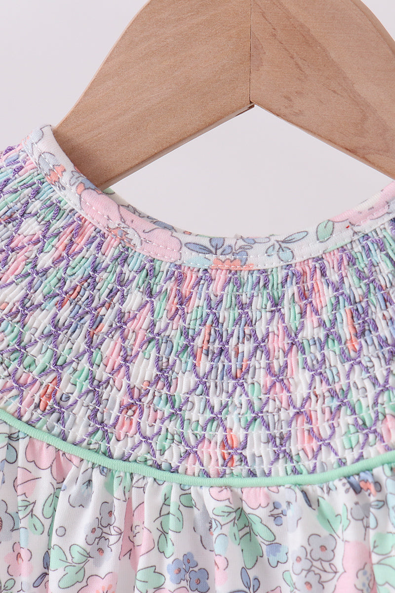Floral Smocked Girl Bubble