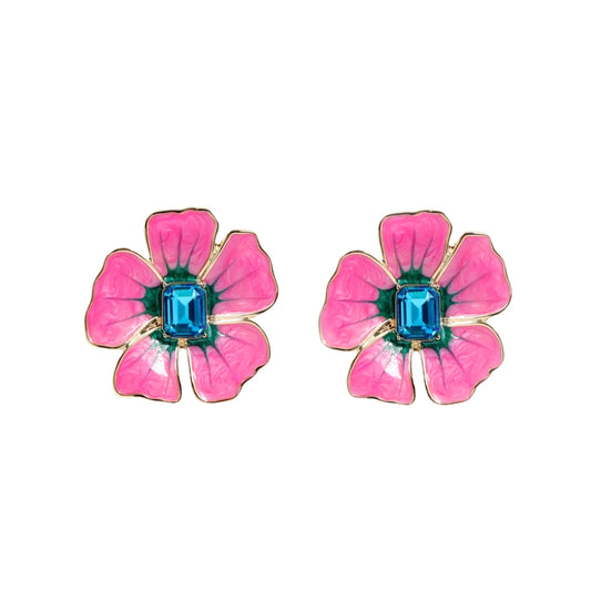 Hand Painted Pink Hibiscus Earring