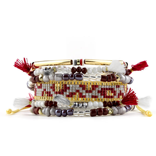 Maroon & White Gameday Carded Bracelet Set