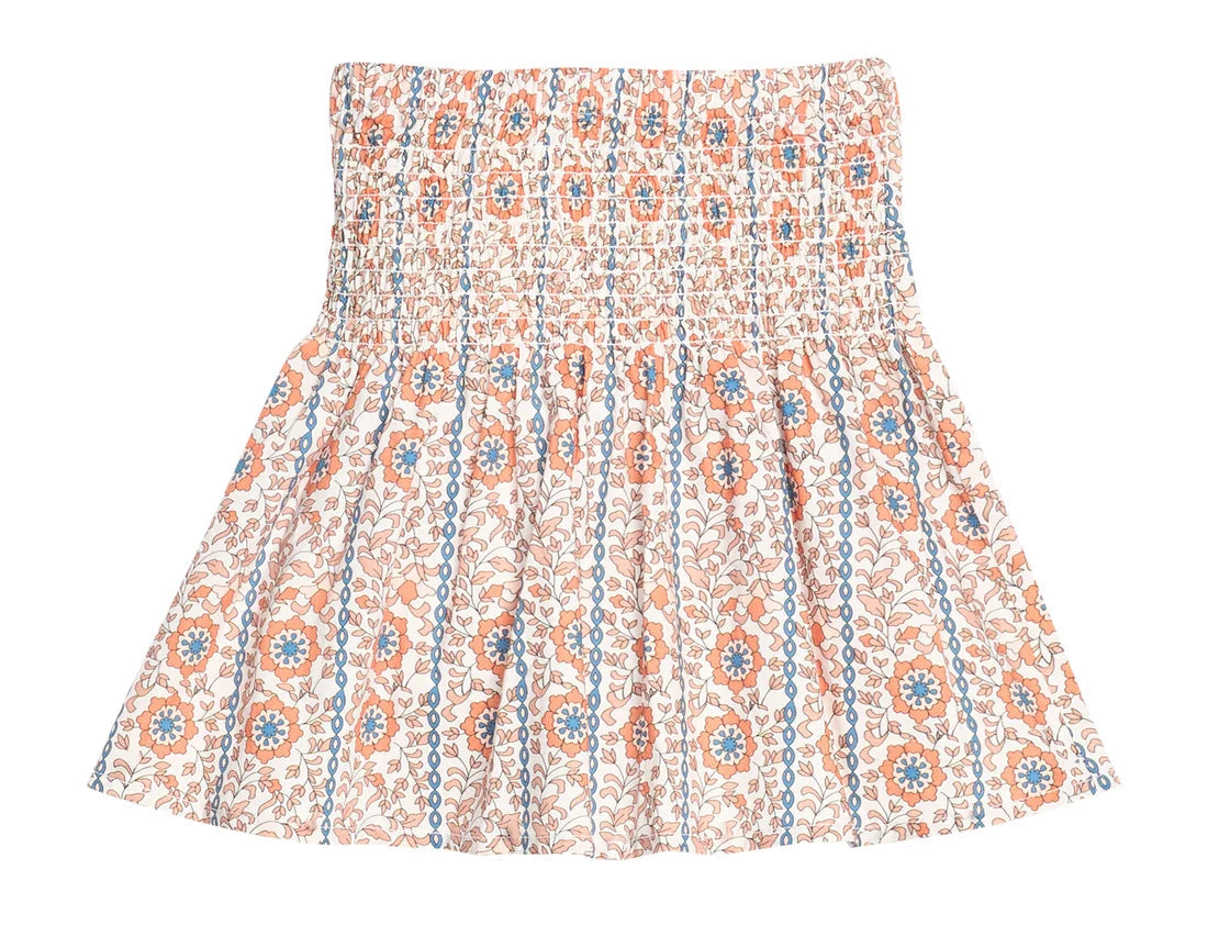 Shirred Circle Skirt- Verbier Vines Orange