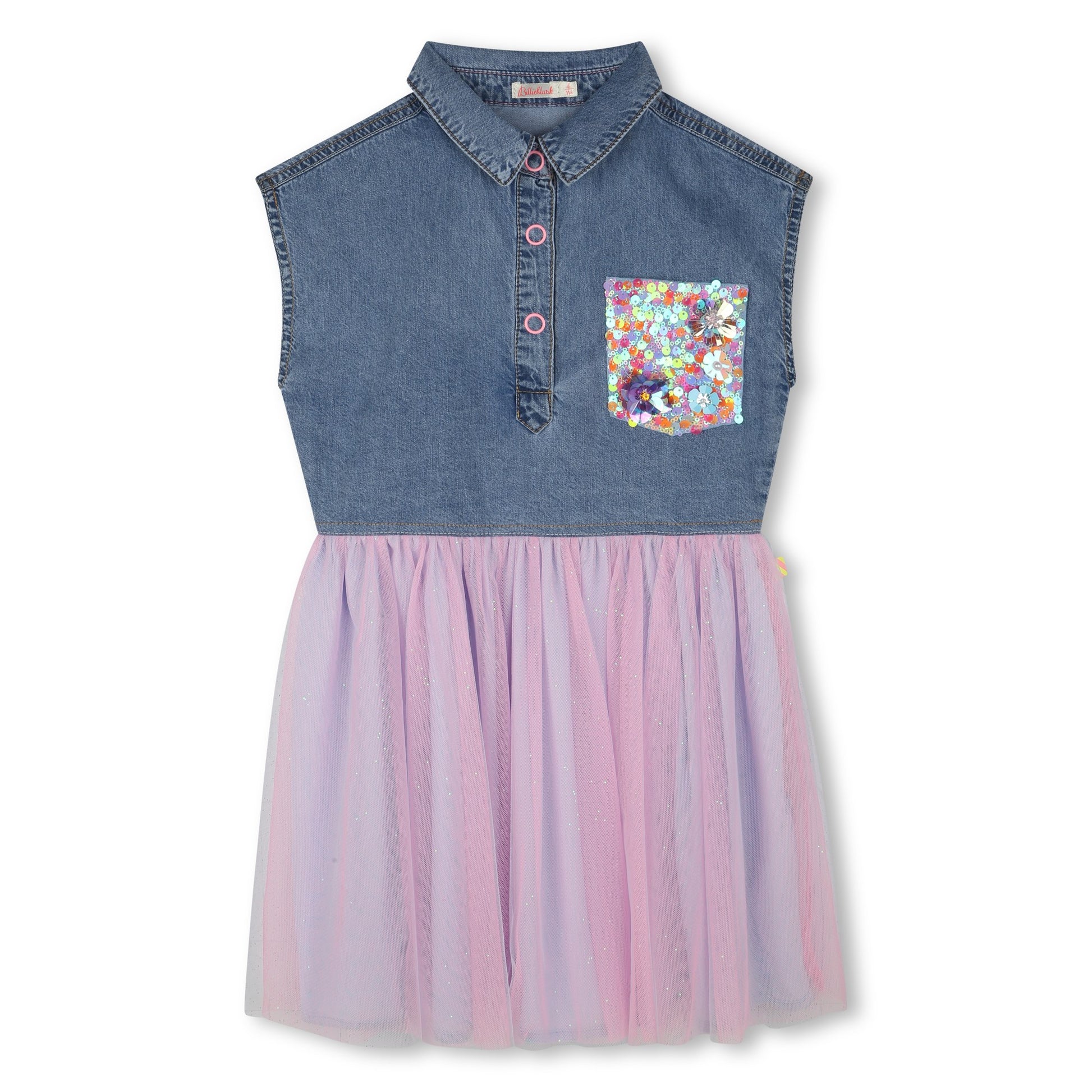 Billieblush Denim Tulle Dress Cotton Candy Kidz Billieblush Denim Tulle Dress Cotton Candy Kidz